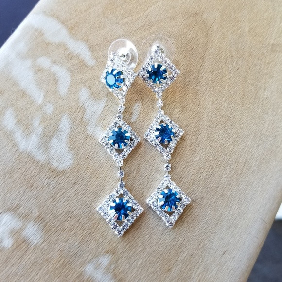 Peacock Blue and Silver Statement Earrings - Picture 2 of 4